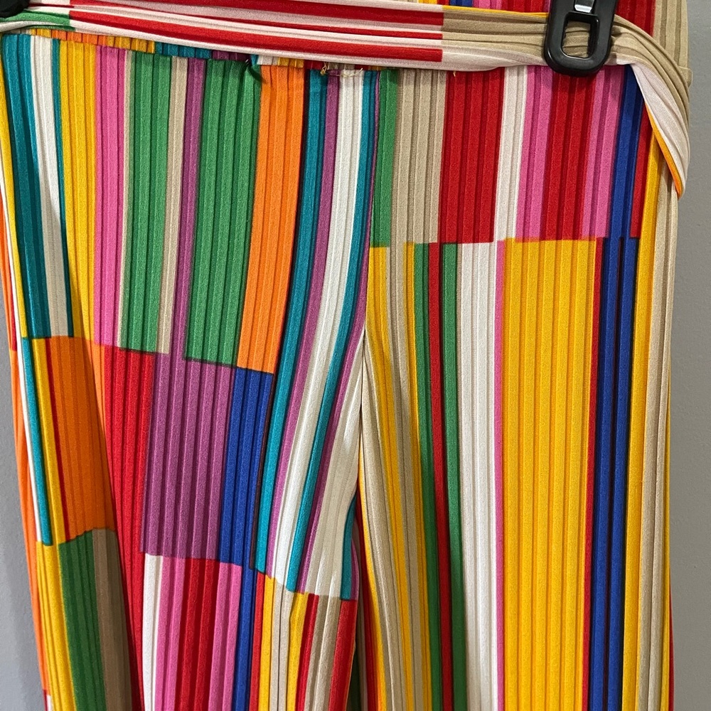 Wide Leg Multicolor Stripe Palazzo Pants - Vibrant Rainbow - Picture 5 of 6